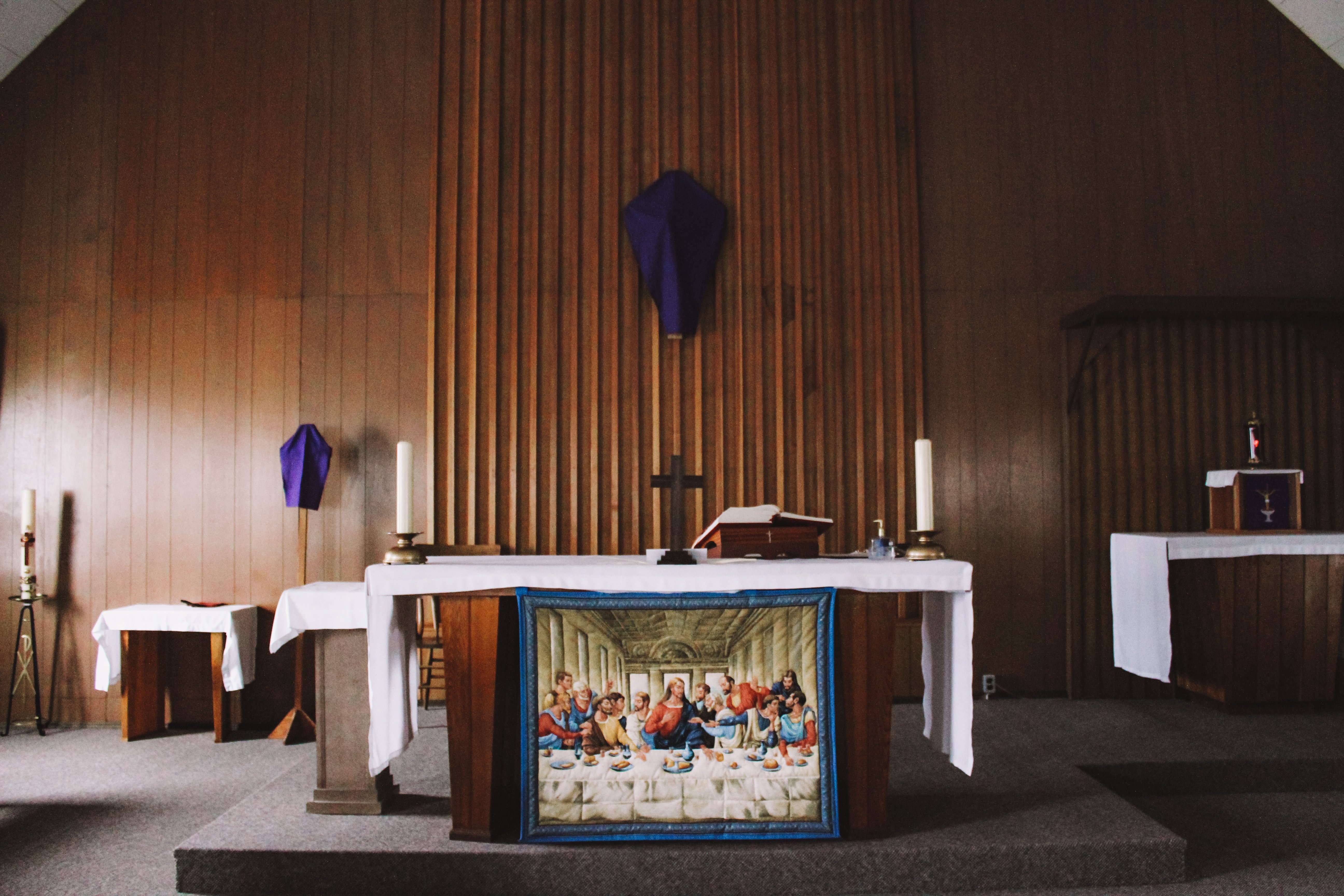 Our Lady of the Rosary Altar-Cross covered with purple due to lent